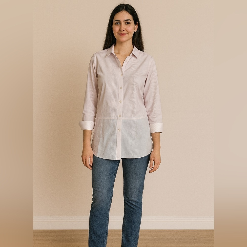 Brooks Brothers Pink & White Pinstripe Peplum Shirt | Size 6 | Preppy Chic